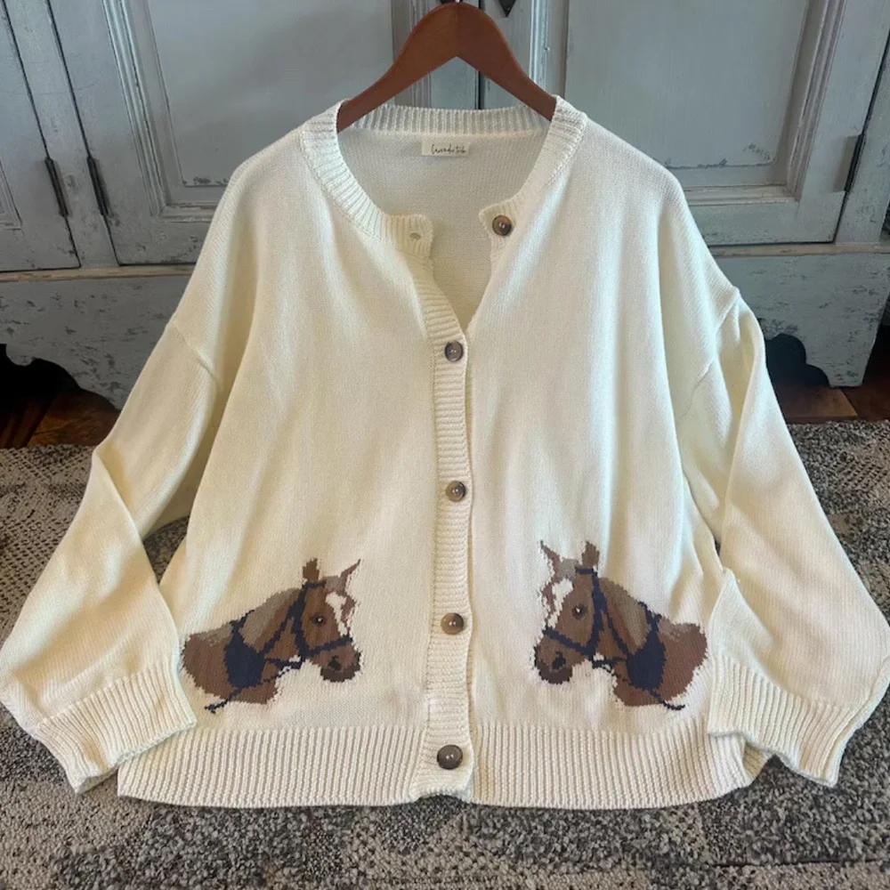 Retro Rodeo Cardigan Shop_Fig | Sweaters | Western Rodeo Horse Knit Button Front Cardigan ...
